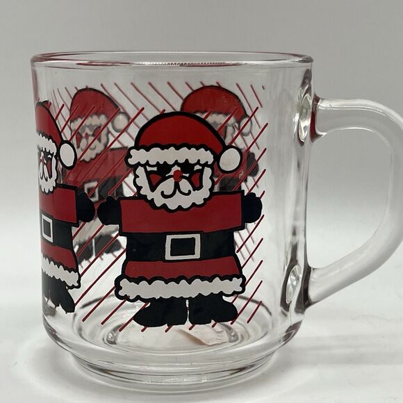 Vintage 2 Luminarc Red Stripe Santa Claus Christmas Mugs Coffee Holiday St Nick - Picture 6 of 12